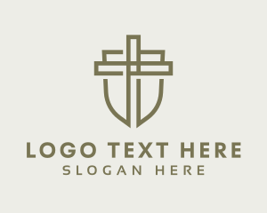 Christianity - Shield Cross Preacher logo design