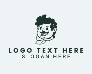 Vlogger - Curly Hair Mustache Man logo design