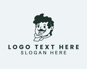 Scarf - Curly Hair Mustache Man logo design