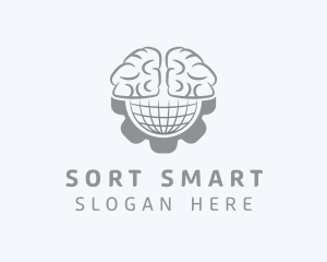 Globe Brain Cogwheel logo design