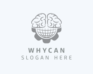 Psychological - Globe Brain Cogwheel logo design