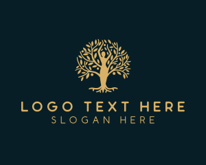 Tree Planting - Gold Woman Tree logo design