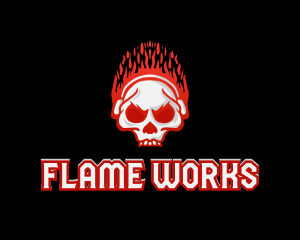 Flame - Flaming Skull Headphones logo design