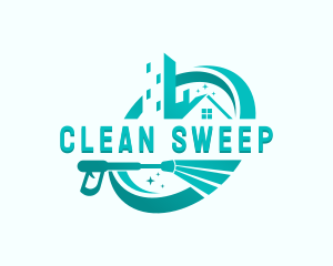 Mopping - Pressure Washer Building Cleaner logo design