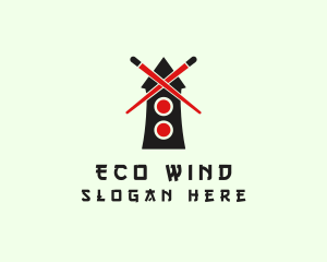 Asian Chopsticks Windmill logo design