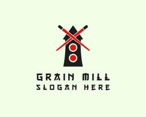 Mill - Asian Chopsticks Windmill logo design