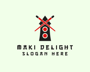 Maki - Asian Chopsticks Windmill logo design