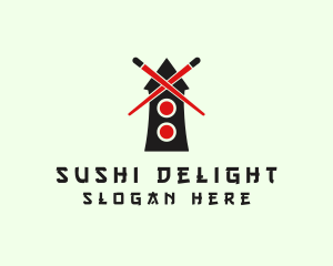 Asian Chopsticks Windmill logo design