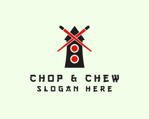 Bowls - Asian Chopsticks Windmill logo design