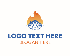 Heating - Flame Snowflake House logo design