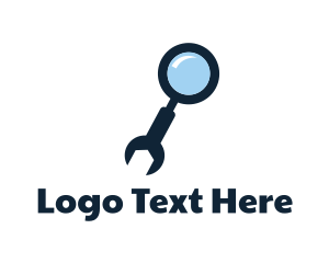 Magnifying Glass - Mechanical Wrench Tool logo design