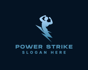 Electric Thunderbolt Strong Man logo design