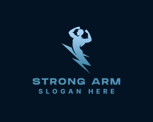 Electric Thunderbolt Strong Man logo design