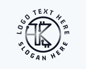 Blockchain - Digital Circuit Letter K logo design