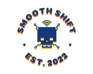 Transmission - Robotic Skull Emblem logo design
