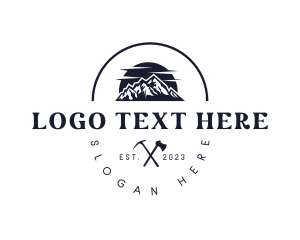 Hills - Mountain Pickaxe Hiking logo design