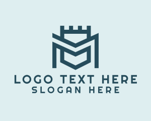 Geometric - Turret Shield Tower Letter M logo design