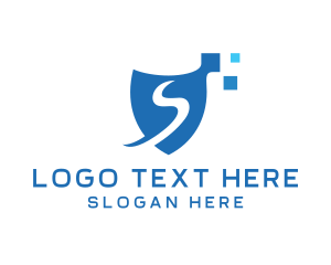 Cyber Security - Pixel Shield Letter S logo design