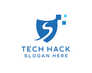 Hack - Pixel Shield Letter S logo design