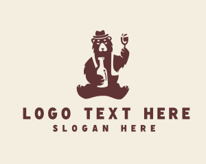 Grizzly - Drinking Bear Wine logo design