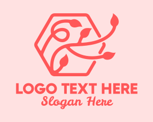 Vine - Pink Hexagon Plant Leaves logo design