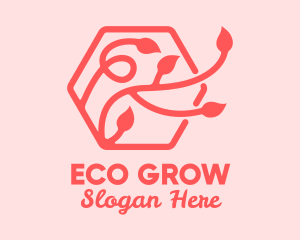 Pink Hexagon Plant Leaves logo design