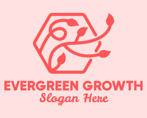 Pink Hexagon Plant Leaves logo design