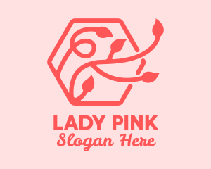 Pink Hexagon Plant Leaves logo design