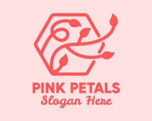 Pink Hexagon Plant Leaves logo design