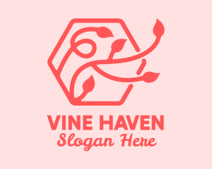 Pink Hexagon Plant Leaves logo design