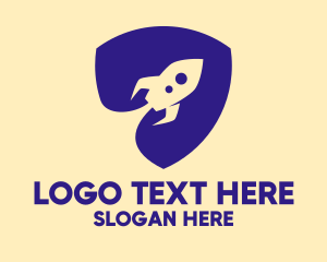 Spaceship - Blue Rocket Shield logo design