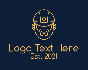 Beard - Yellow Monoline Hardhat Miner logo design