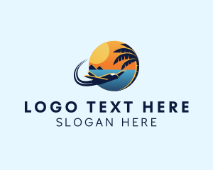 Visit - Beach Palm Tree Plane Travel logo design