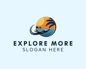 Visit - Beach Palm Tree Plane Travel logo design