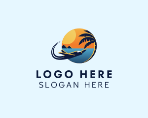 Beach - Beach Palm Tree Plane Travel logo design