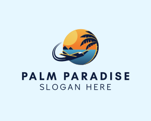 Beach Palm Tree Plane Travel logo design