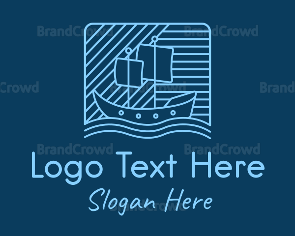 Blue Boat Line Art Logo