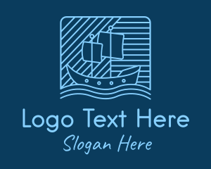 Ferry - Blue Boat Line Art logo design