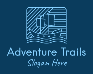 Blue Boat Line Art logo design