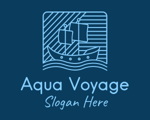 Ferry - Blue Boat Line Art logo design