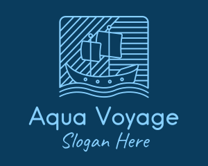 Blue Boat Line Art logo design