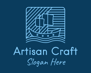 Blue Boat Line Art logo design