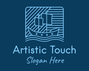 Blue Boat Line Art logo design