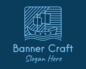 Blue Boat Line Art logo design