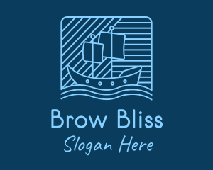 Blue Boat Line Art logo design