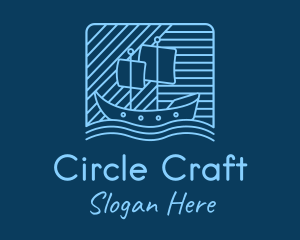 Blue Boat Line Art logo design