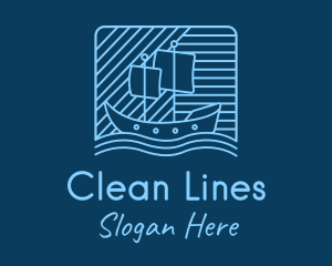 Blue Boat Line Art logo design