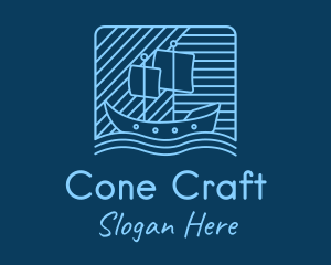 Blue Boat Line Art logo design