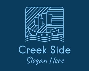 Blue Boat Line Art logo design