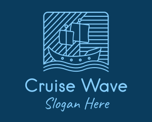 Cruiser - Blue Boat Line Art logo design